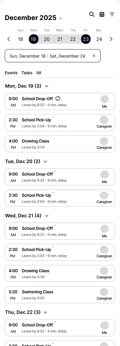 Low-fidelity wireframe, Calendar 7.0 default view: calendar default view with month grid and agenda list