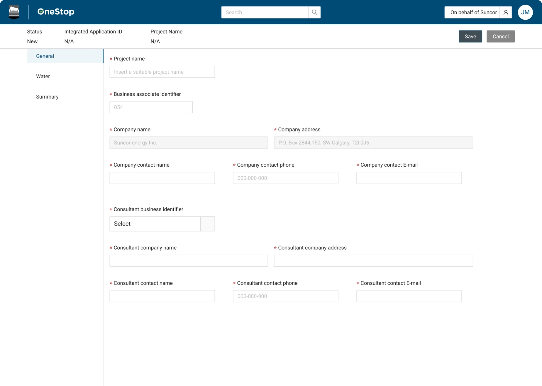 Legacy OneStop application form: dense unlabeled fields with no visual grouping