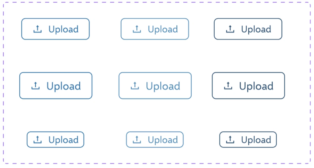 Upload buttons: Upload buttons in three sizes and three states