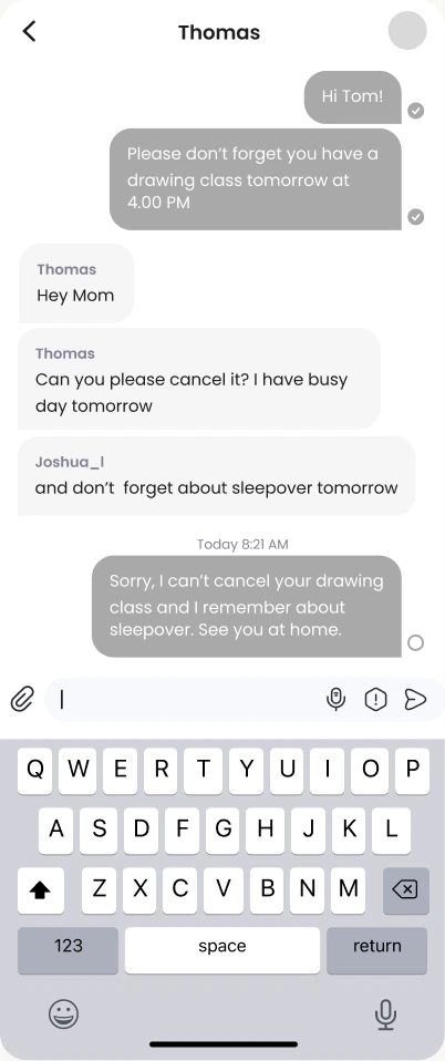 Low-fidelity wireframe, Messages 8.5 chat: messages, chat thread