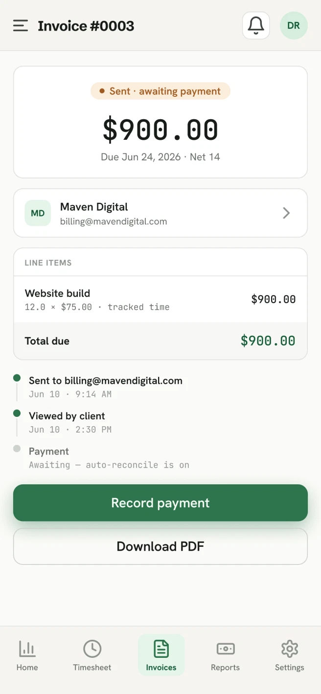TimeWix mobile: invoice #0003 details