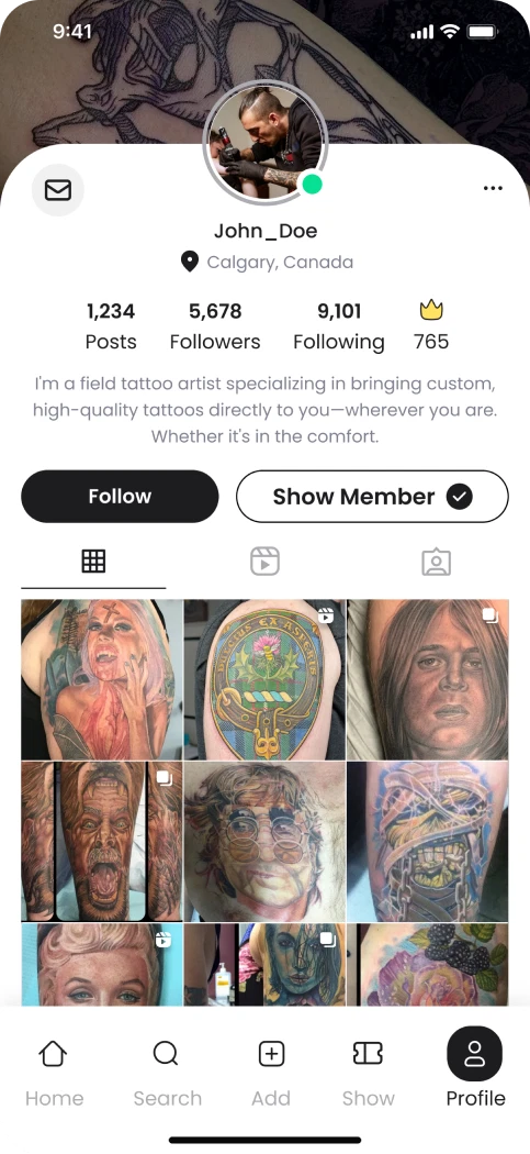 Artist profile of John_Doe with a Show Member badge
