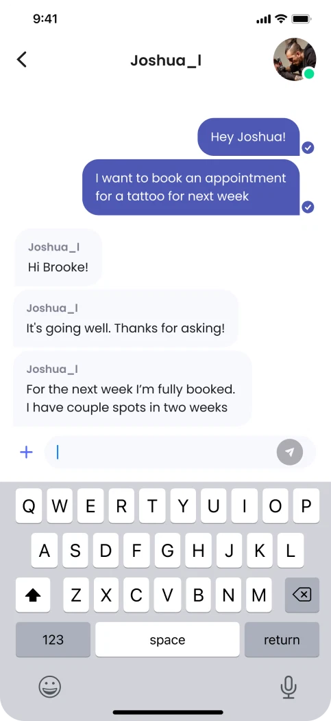 Direct message thread with Joshua_I and the keyboard open