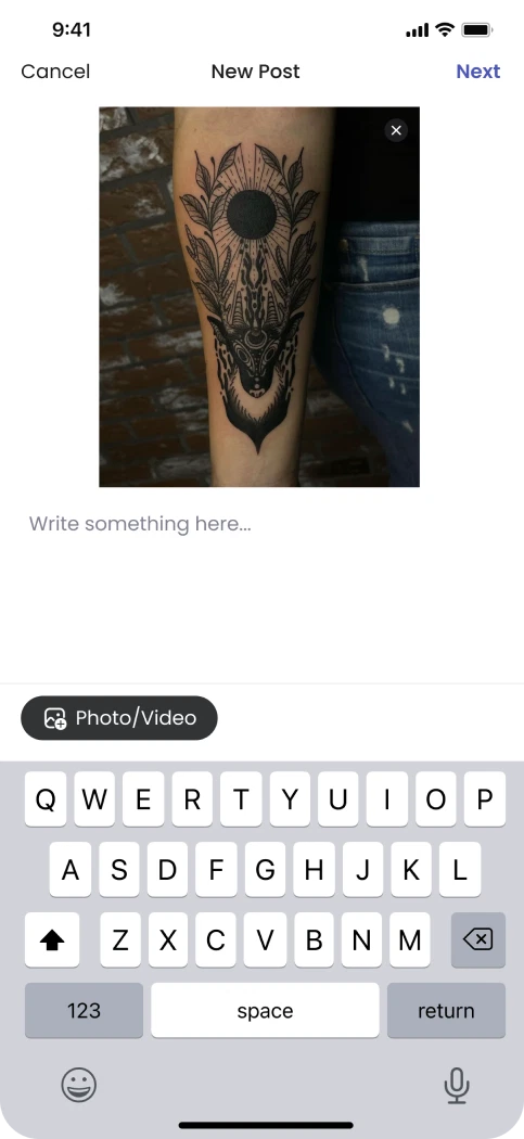 New Post composer with a selected photo