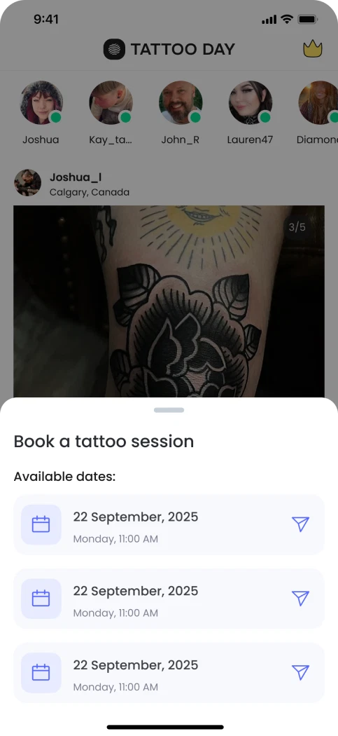 Post detail with Book a tattoo session and available dates