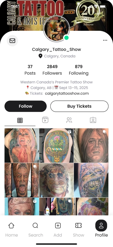 Calgary Tattoo Show profile with Follow and Buy Tickets